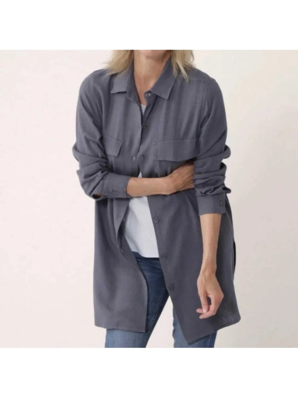 NEW Brian Bailey Blue Linen Blend Relaxed Shirt Top - Small